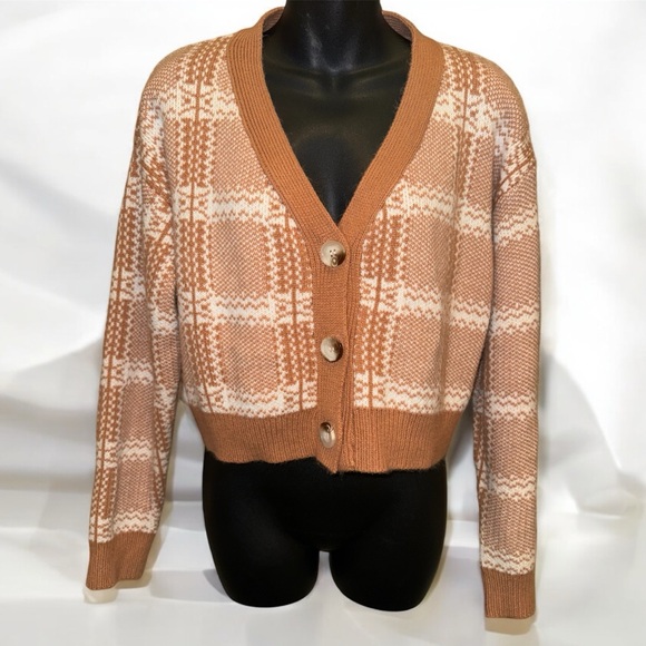 Princess Polly Sweaters - Princess Polly Pink Check Cropped Cardigan size M/L